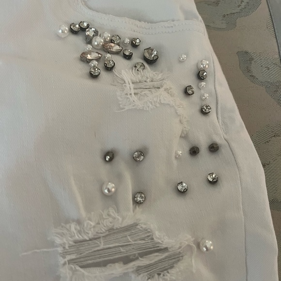 White Studded Denim Shorts - Picture 8 of 9